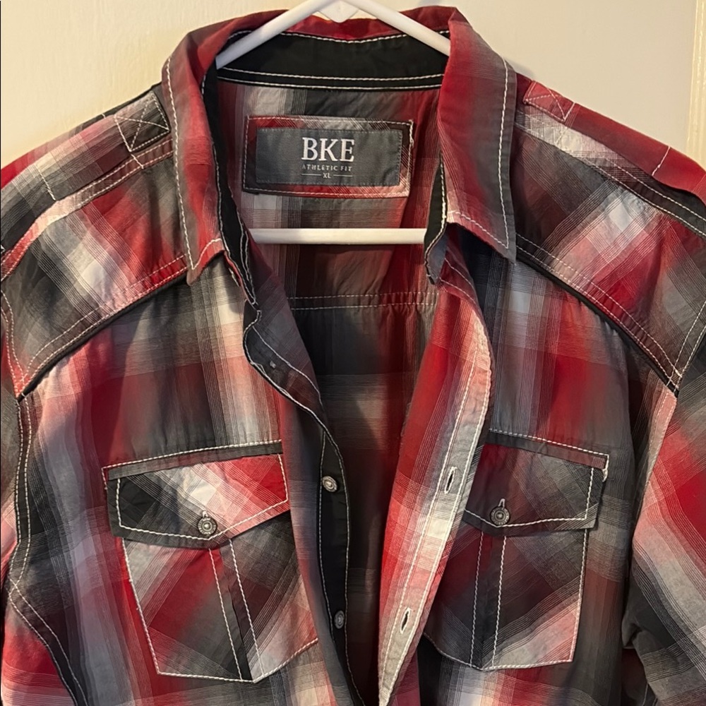 BKE Red and Black Casual Button Down Shirt